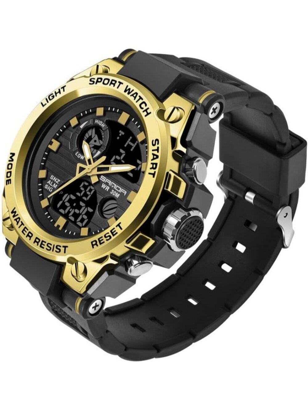 Men's Gold Waterproof Military Multi Function Tactics LED Alarm Sports Watches